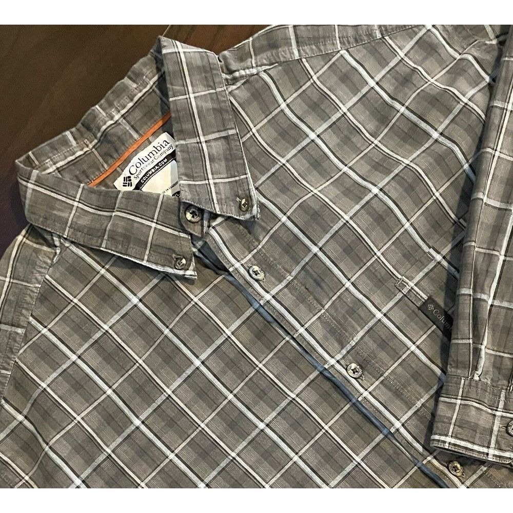 Columbia Button Down Shirt Mens XL Grey Plaid Long Sleeve Outdoorsy Classic